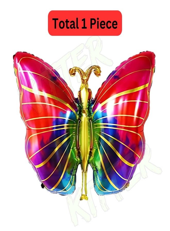 بالون فراشة كبير الحجم من كيتر لتزيين حفلات أعياد الميلاد | زينة عيد ميلاد بطابع الفراشات | بالونات فويل "عيد ميلاد سعيد" مع فراشة ملونة | زينة حفلات للبنات - متعدد الألوان - Image 2